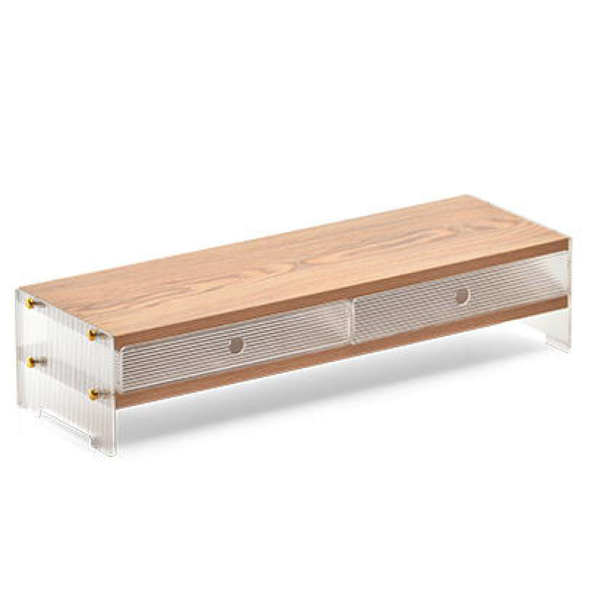 キッチンラック アクリル 収納棚 ワイドタイプ ( キッチン収納 ディッシュラック 収納ラック カウンター上 シェルフ 引出し 木目調 卓上 モニター台 デスク収納 ディスプレイ リブ 透け感 耐久性 丈夫 おしゃれ )