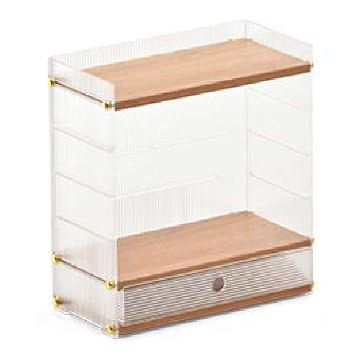 キッチンラック アクリル 引出し 収納棚 1段 ( キッチン収納 スパイスラック 調味料ラック 収納ラック カウンター上 シェルフ 木目調 卓上 ボトルラック デスク収納 リビング コスメ ディスプレイ リブ 透け感 丈夫 おしゃれ )