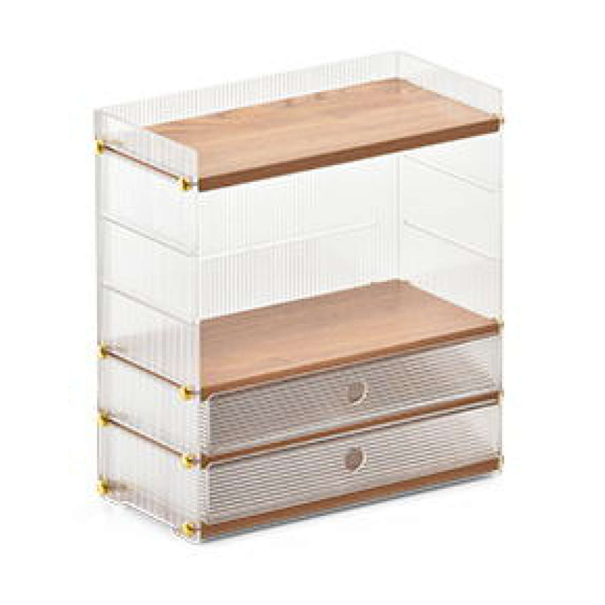 キッチンラック アクリル 引出し 収納棚 2段 ( キッチン収納 スパイスラック 調味料ラック 収納ラック カウンター上 シェルフ 木目調 卓上 ボトルラック デスク収納 リビング コスメ ディスプレイ リブ 透け感 丈夫 おしゃれ )