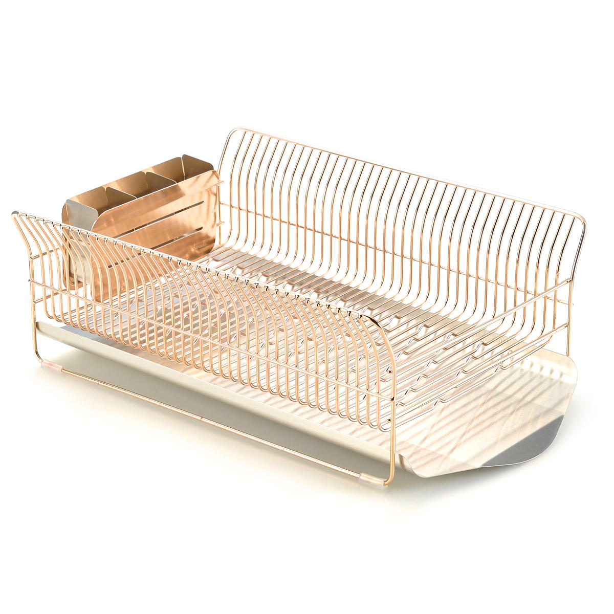 水切りラック hanauta ハナウタ 横置き 縦置き カトラリーポケット付 ローズゴールド ( 水切りかご ステンレス シンク横 食器乾燥ラック 日本製 水切り バスケット ラック 皿立て 受け皿 流れる サビにくい ) 【横置き】 横置き