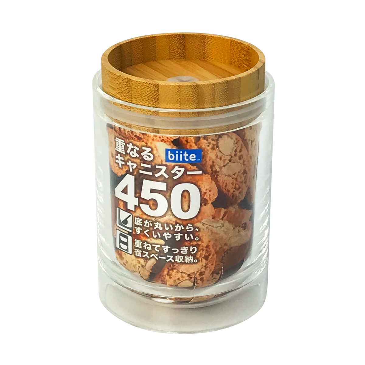 保存容器 450ml 重なるキャニスター バンブー ( キャニスター 密閉 プラスチック 0.45L 竹 保存 容器 ケース スタッキング 積み重ね ストッカー 食品保存容器 スパイスボトル フードストッカー 食品保存 丸型 シリコーン弁付き )