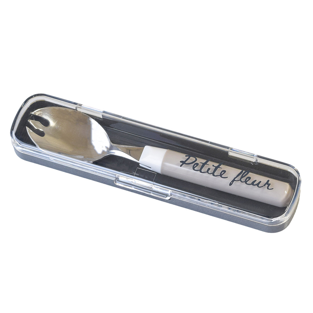 プチフルール 先割れスプーン & ケース ( スプーン 箱 セット お弁当 カトラリー カトラリーセット 日本製 弁当 弁当用 フォーク カトラリーケース 先割れ おしゃれ かわいい クリア ) 【グレー】 グレー