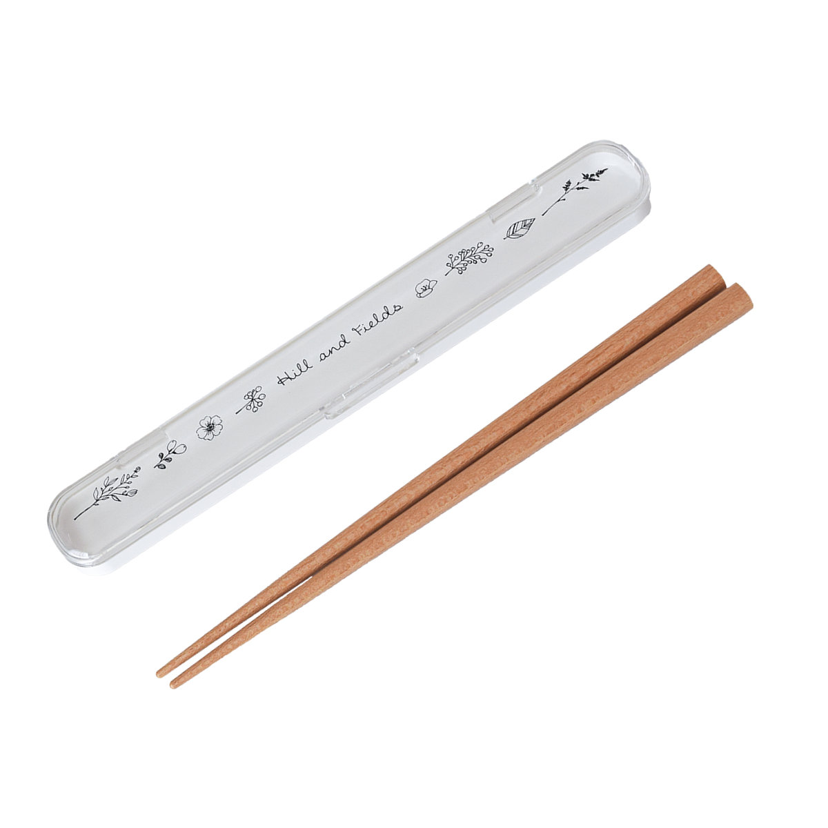 箸箱ケース Hill&Fields 18cm 箸&ケース ( カトラリー お弁当用カトラリー 携帯用カトラリー ハシ はし 箸ケース 箸&箸箱 日本製 子供 女性 レディース 滑り止め加工 クリア 透明ケース 掴みやすい お弁当 ランチ 木製 国産 )