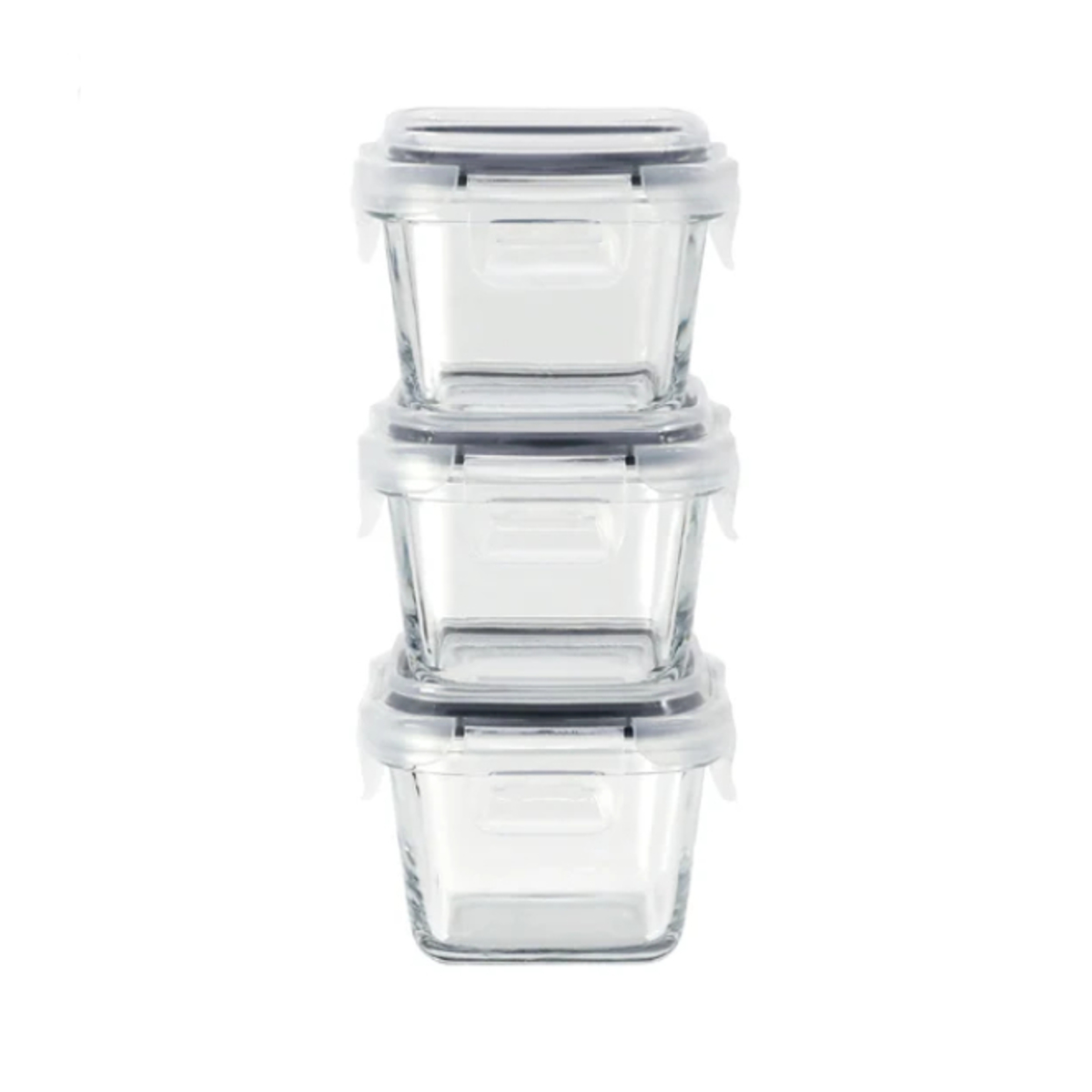 保存容器 耐熱ガラス ミニ保存容器3個組 atomico ラウンド スクエア ( アトミコ ガラス 密閉 電子レンジ対応 食洗機対応 オーブン対応 4点ロック 丸型 角型 ミニ 耐熱容器 保存 容器 ガラス容器 食品保存 積み重ね 150ml 180ml ) 【スクエア】 スクエア