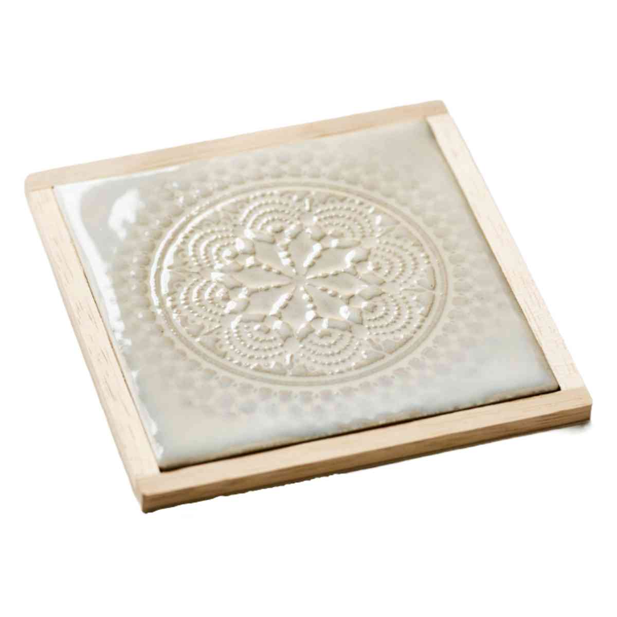 鍋敷き マンダラ鍋敷き 曼荼羅 ( 鍋敷 磁器 美濃焼 タイル なべ敷き なべしき 鍋しき 日本製 トリベット 鍋 スキレット 急須 ティーポット 置き トレイ トレー 卓上 おしゃれ ) 【ホワイト】 ホワイト