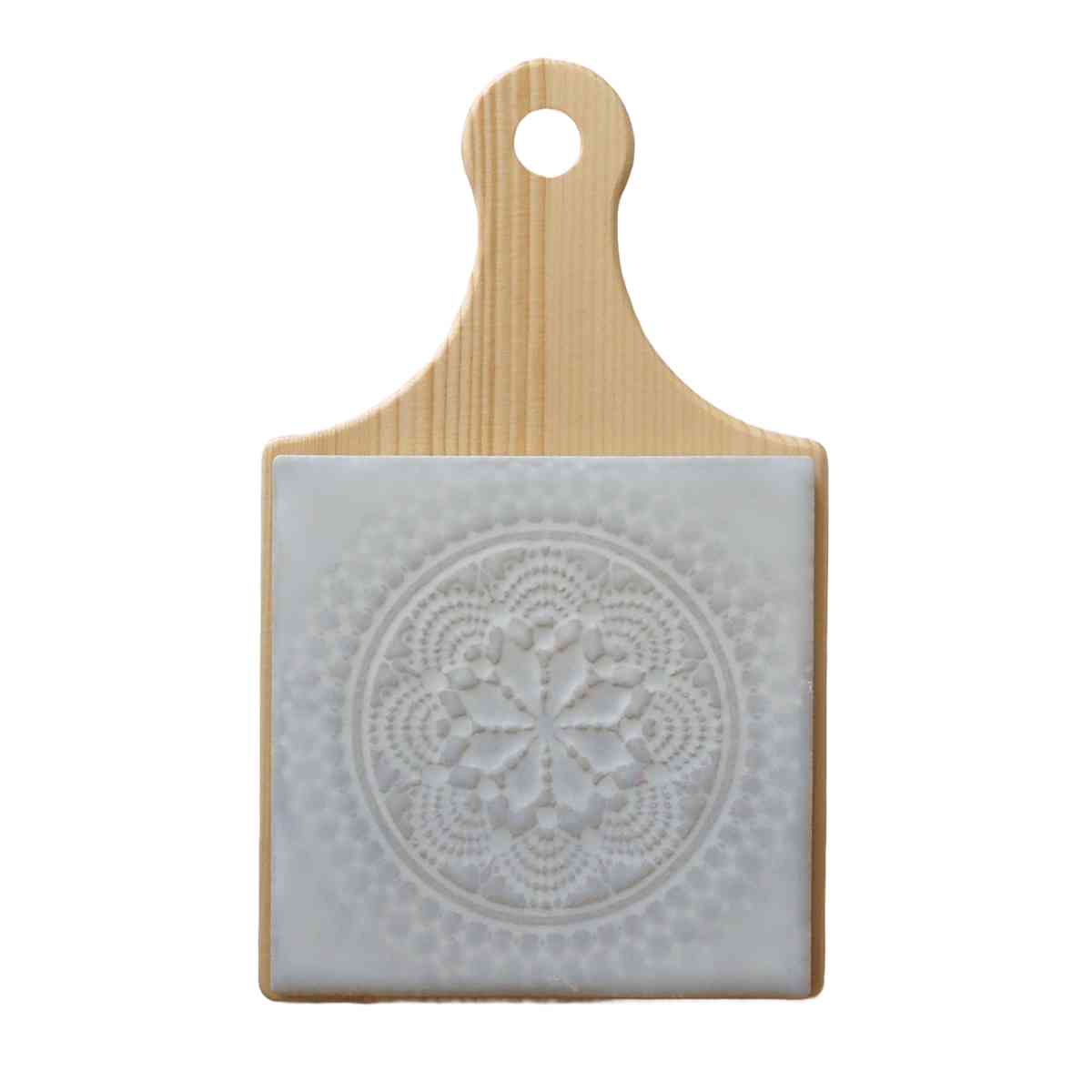 鍋敷き マンダラ 手付鍋敷き 曼荼羅 ( 鍋敷 磁器 美濃焼 タイル なべ敷き なべしき 鍋しき 日本製 取っ手 柄付き トリベット 鍋 スキレット 急須 ティーポット 置き トレイ トレー 卓上 おしゃれ ) 【ホワイト】 ホワイト