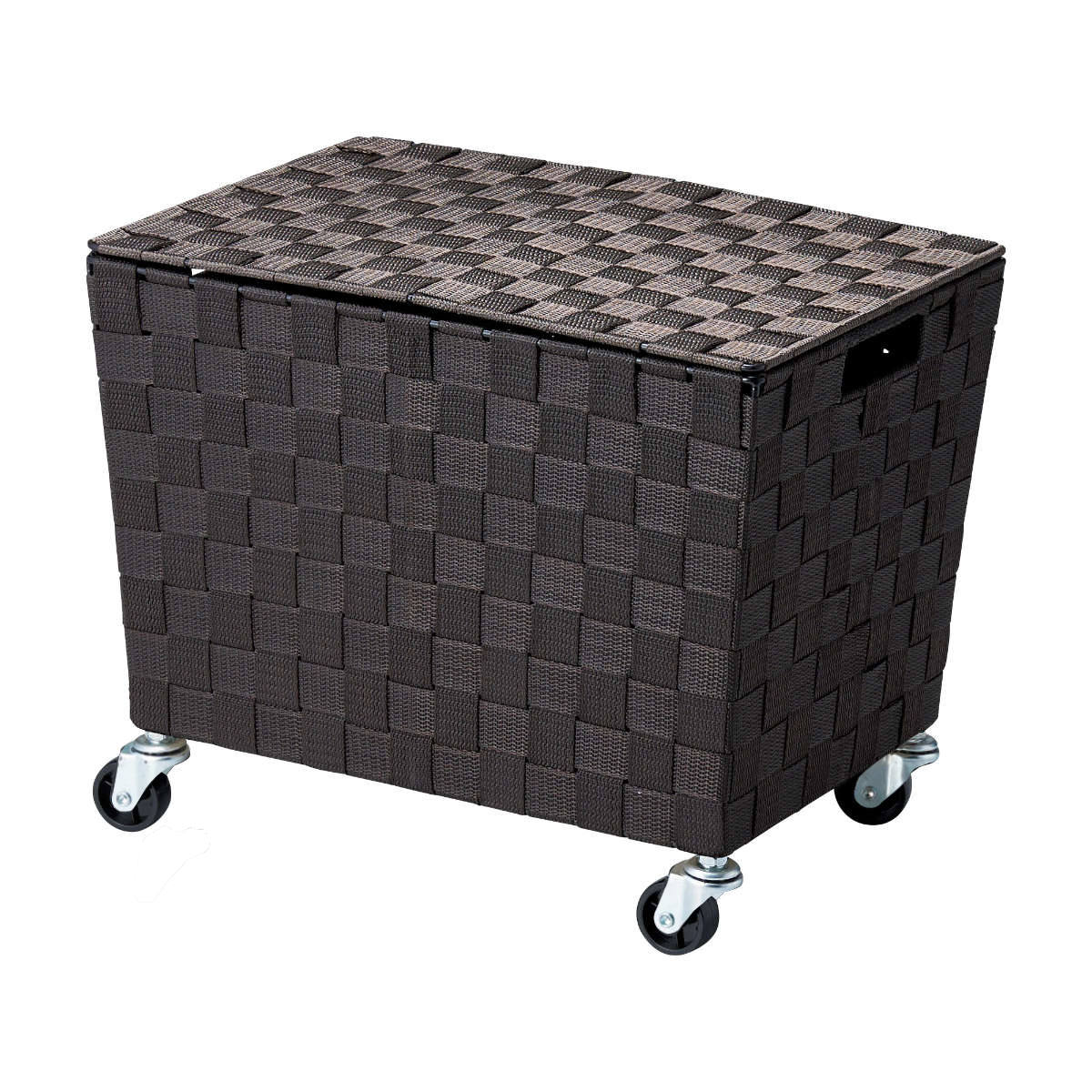 収納ボックス PPバスケット ふた付き キャスター付き 幅38×奥行26×高さ25cm ( 収納 収納バスケット 収納かご バスケット 深型 収納ケース かご カゴ 小物入れ キャスター ふた 付き 荷物入れ カフェ 飲食店 ) 【ダークブラウン】 ダークブラウン