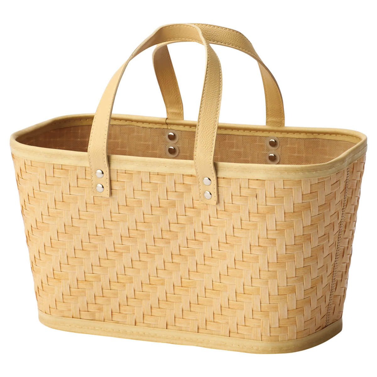 バスケット クローンバンブー 角型 ハンドル付き 洗える 幅34×奥行19×高さ20cm ( かご カゴ 籠 竹 フェイク PE 水洗い 天然素材風 収納 小物収納 収納かご 小物入れ おしゃれ 丈夫 キッチン 洗面所 ランドリー 竹かご風 )