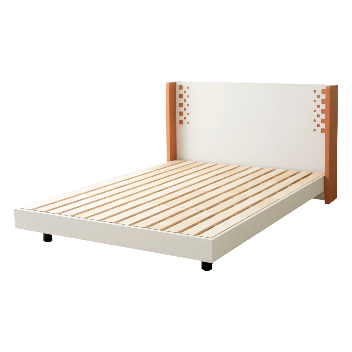 デザインベッド ダブル YAMATE すのこ 日本製 Apel ( ベッド コンセント付 ベッドフレーム ロータイプ フロアベッド お掃除ロボット対応 バイカラー 棚付 テラコッタ ホワイト ) 【ホワイト】 ホワイト