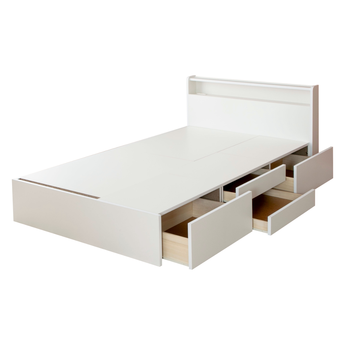 収納付き ベッド シングル 引出し4杯 2口コンセント 日本製 Apel ( ベッドフレーム コンセント付 引出し 4杯 棚付 寝具 ベット ナチュラル ホワイト ) 【ホワイト】 ホワイト