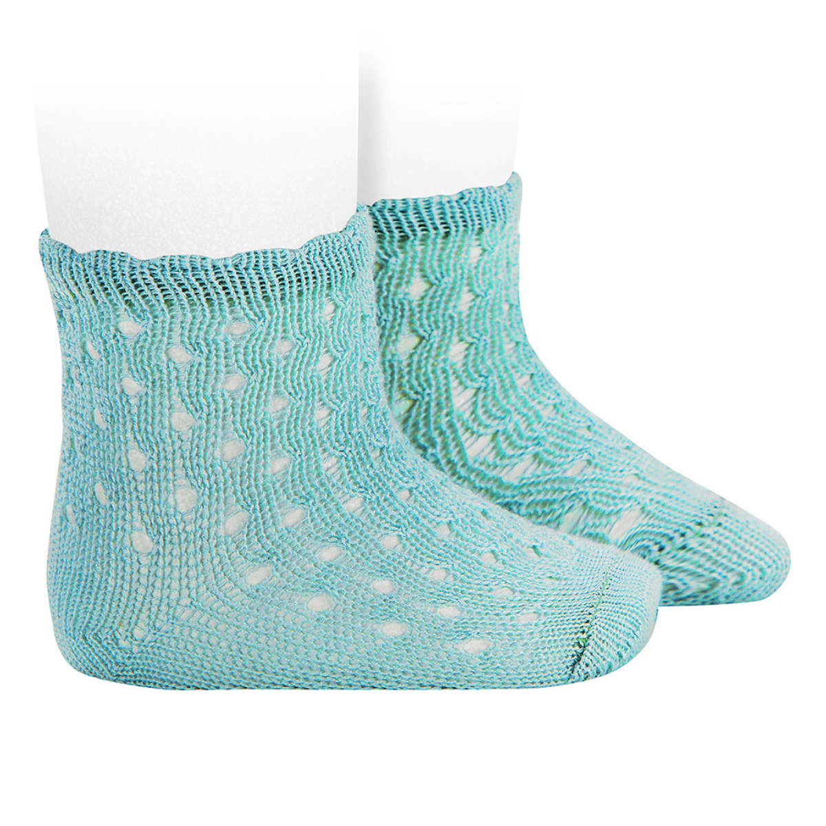 靴下 condor 子供 13.5~16cm ファンシーカフ付き オープンワーク エクストラファイン パール ショートソックス ( コンドル ソックス 子ども用靴下 キッズ くつ下 くつした 丈夫 透かし編み 綿 コットン スペイン製 おしゃれ ) 【アクアマリン】 アクアマリン