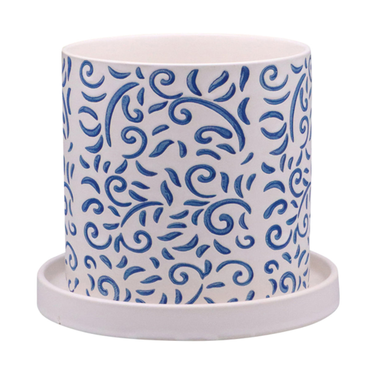 植木鉢 グリッグポット 受け皿付き ( フラワーポット プラントポット プランターポット 鉢 鉢植え 陶器 インテリア 植え替え おしゃれ 観葉植物 多肉植物 サボテン 園芸 受け皿 水抜き穴 ) 【唐草模様×ブルー】 唐草模様×ブルー