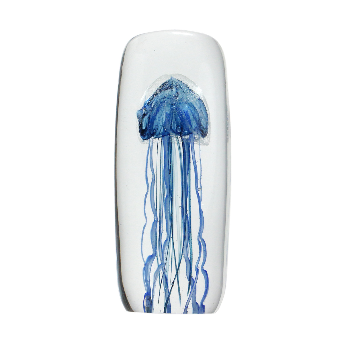 オブジェ JELLYFISH TWISTED LEG ペーパーウェイト ガラス ( 置き物 クラゲ ガラス製 光る 蓄光 ハンドメイド 水族館 おしゃれ ガラス細工 ガラスオブジェ 幻想的 ギフト プレゼント コンパクト インテリア 雑貨 癒し ) 【ブルー トール】 ブルー トール