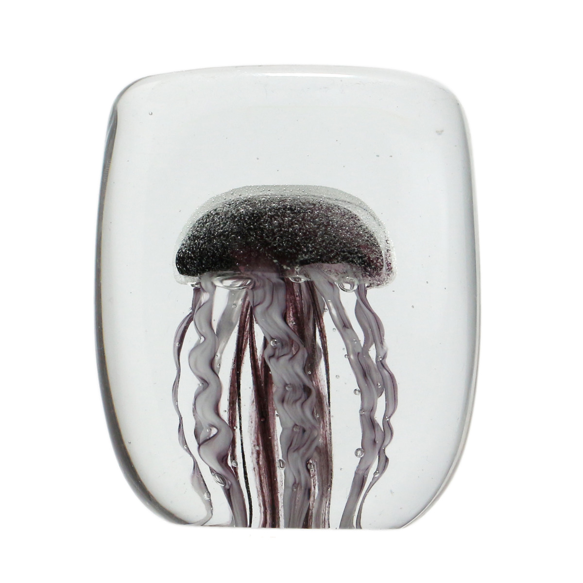 オブジェ JELLYFISH TWISTED LEG ペーパーウェイト ガラス ( 置き物 クラゲ ガラス製 光る 蓄光 ハンドメイド 水族館 おしゃれ ガラス細工 ガラスオブジェ 幻想的 ギフト プレゼント コンパクト インテリア 雑貨 癒し ) 【パープル スクエア】 パープル スクエア