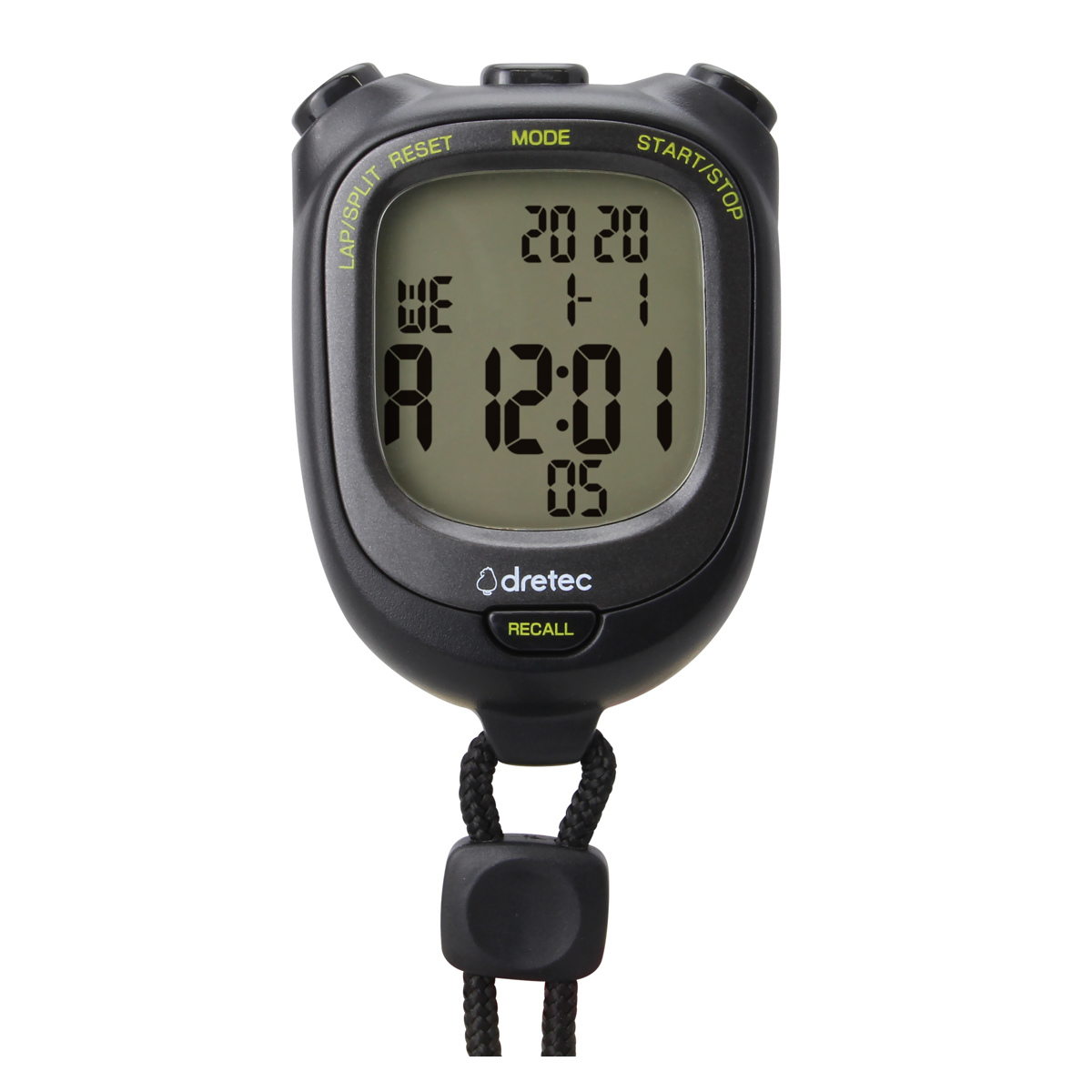 ストップウォッチ スピールL 防水 バックライト ( ドリテック DRETEC タイマー デジタルタイマー 時計 ライト付き IPX7防水 カレンダー アラーム カウント 1/100秒計測 ラップタイム スプリットタイム メモリー機能 カウンター )