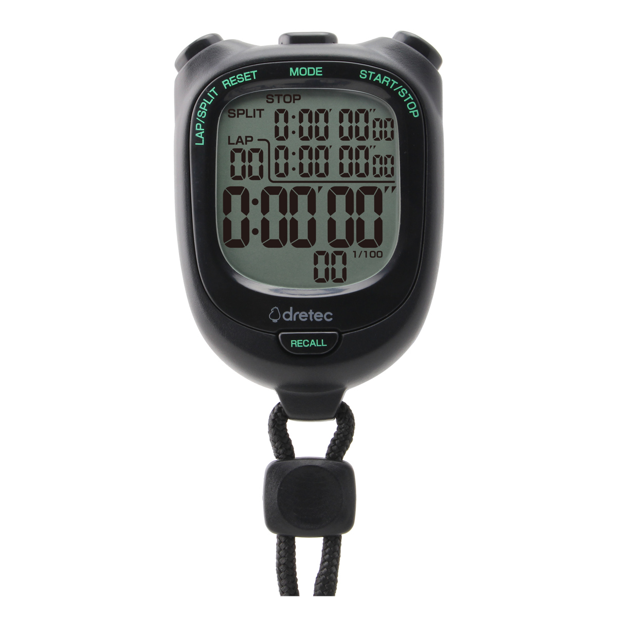 ストップウォッチ スピールS 大画面 ベーシック ( ドリテック DRETEC タイマー デジタルタイマー 時計 カレンダー アラーム カウント 1/100秒計測 ラップタイム スプリットタイム メモリー機能 カウンター ) 【ブラック】 ブラック