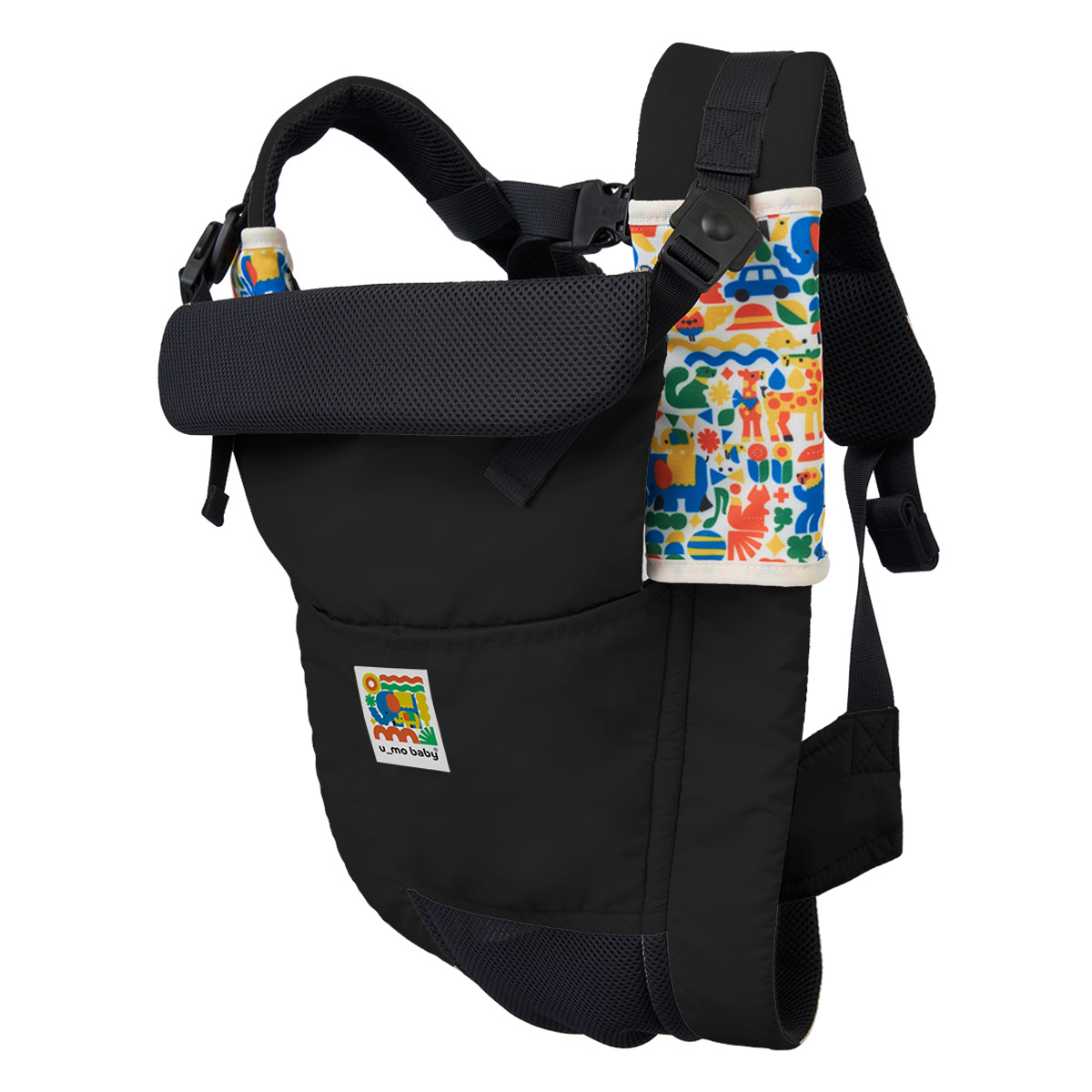 抱っこ紐 ユーモベビー 5WAY 新生児 日本製 ( 抱っこひも おんぶ紐 寝かせ抱き 対面抱き 前向き抱き おんぶ ベビーキャリア ショルダーカバー付き コンパクト 持ち運び 妊婦OK 洗濯OK 撥水 メッシュ 通気性 ) 【ブラック】 ブラック