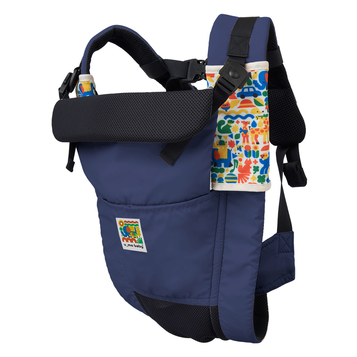 抱っこ紐 ユーモベビー 5WAY 新生児 日本製 ( 抱っこひも おんぶ紐 寝かせ抱き 対面抱き 前向き抱き おんぶ ベビーキャリア ショルダーカバー付き コンパクト 持ち運び 妊婦OK 洗濯OK 撥水 メッシュ 通気性 ) 【ネイビー】 ネイビー