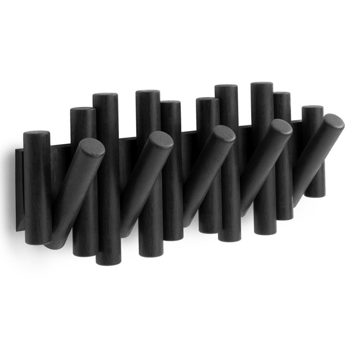 umbra アンブラ フック 5連 ピケットフック 壁 ( 壁掛けフック 幅38cm 折りたたみ 壁面収納 ハンガーフック コート掛け 収納 壁掛け 天然木 木製 おしゃれ 見せる収納 省スペース コートハンガー 玄関 ) 【ブラック】 ブラック