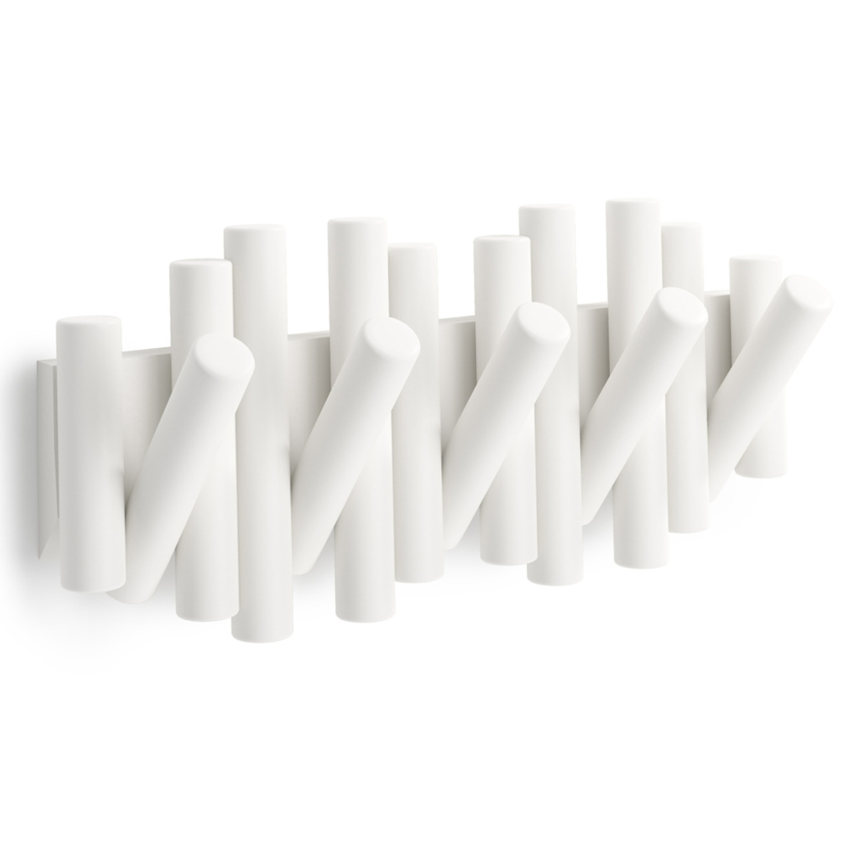 umbra アンブラ フック 5連 ピケットフック 壁 ( 壁掛けフック 幅38cm 折りたたみ 壁面収納 ハンガーフック コート掛け 収納 壁掛け 天然木 木製 おしゃれ 見せる収納 省スペース コートハンガー 玄関 ) 【ホワイト】 ホワイト