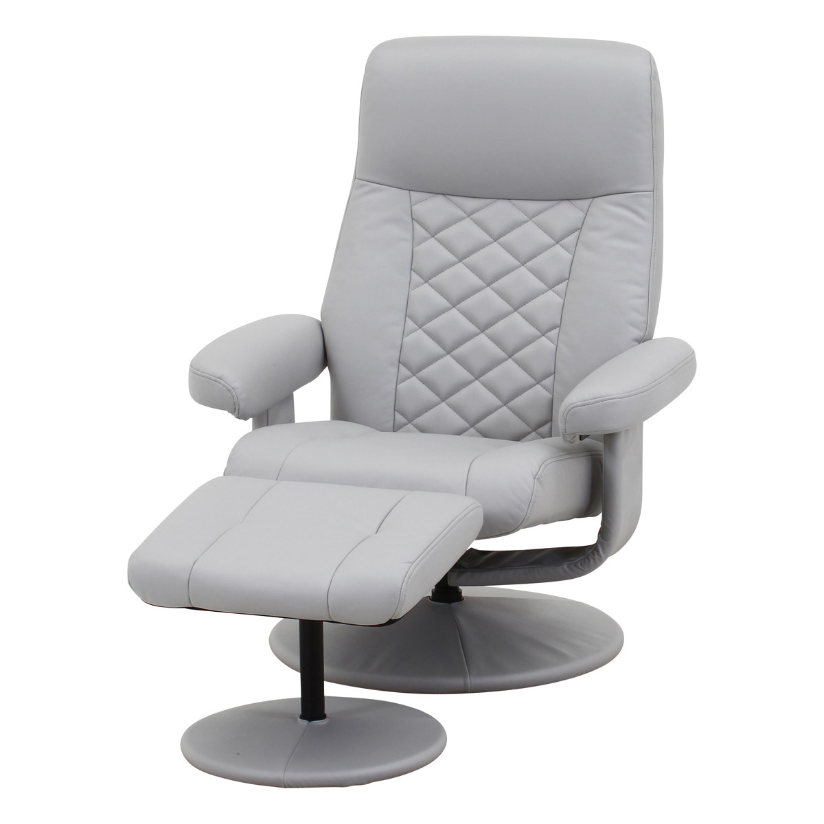 パーソナルチェア リクライニング オットマン付 クロス ( 回転 チェア 椅子 レザー調 ソフトレザー ゆったり リラックス ヘッドレスト アームレスト ビンテージ調 高級感 ) 【グレー】 グレー