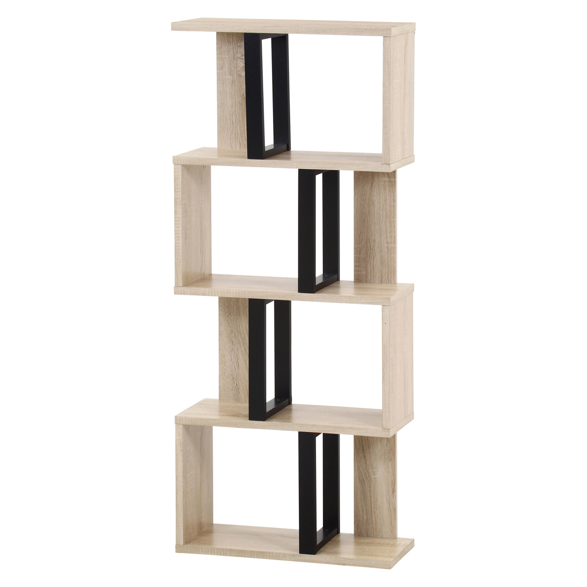 S字ディスプレイラック 幅59cm 4段 A4サイズ対応 ( ディスプレイラック S字 ラック 棚 A4対応 ツートン シェルフ 飾り棚 間仕切 収納 家具 ナチュラル ホワイト 四段 ) 【ナチュラル】 ナチュラル