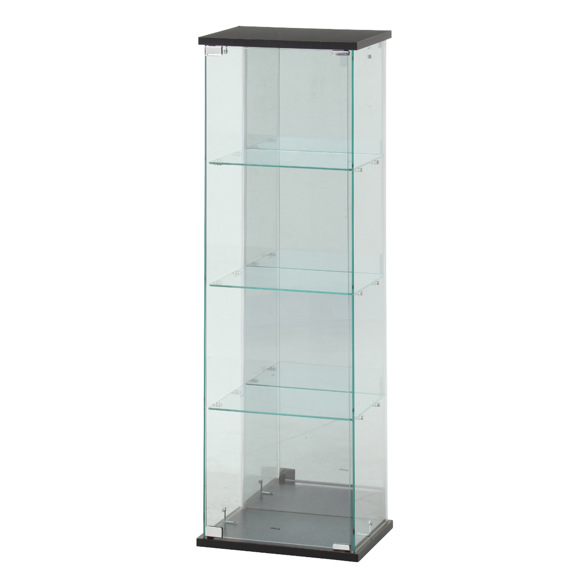 ガラスコレクションケース 幅39cm 4段 ショーケース ( コレクションケース ラック 棚 ディスプレイ ガラス製 ウィスキー棚 ウイスキー棚 BAAL 背面ミラー 収納 展示 フィギュアケース 見せる収納 キャスター付 ブラック ホワイト ) 【ブラック】 ブラック