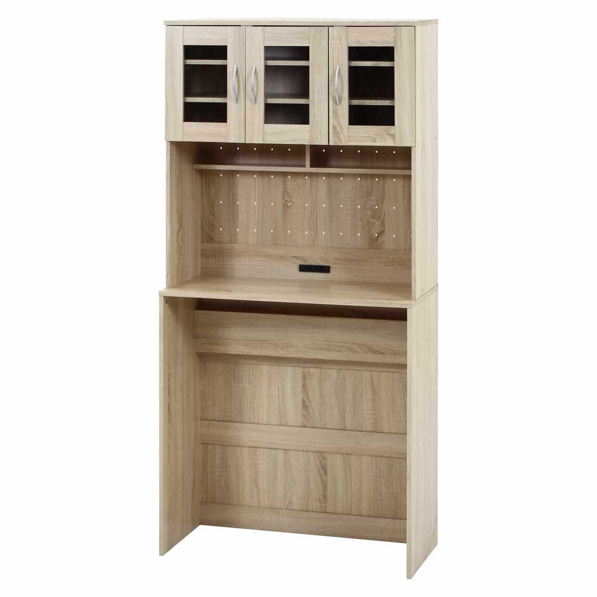 ゴミ箱上 キャビネット 幅88.5cm 2口コンセント ( ゴミ箱上収納 食器棚 ラック 棚 収納 ごみ箱上 省スペース 食器収納 コンセント付 可動棚 ナチュラル ホワイト ) 【ナチュラル】 ナチュラル