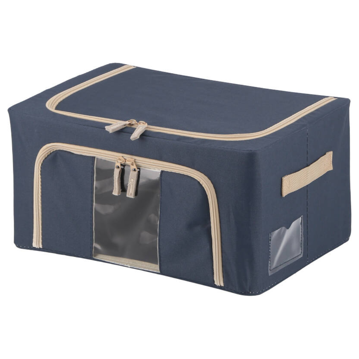 収納ボックス 22L 窓付き 積み重ね収納ボックス 布 幅39×奥行29×高さ20cm ( 前開き 衣類収納 スタッキング 収納ケース 衣類 洋服 収納 クローゼット収納 大容量 押入れ収納 衣装ケース おしゃれ 収納袋 持ち手付き ) 【ブルー】 ブルー