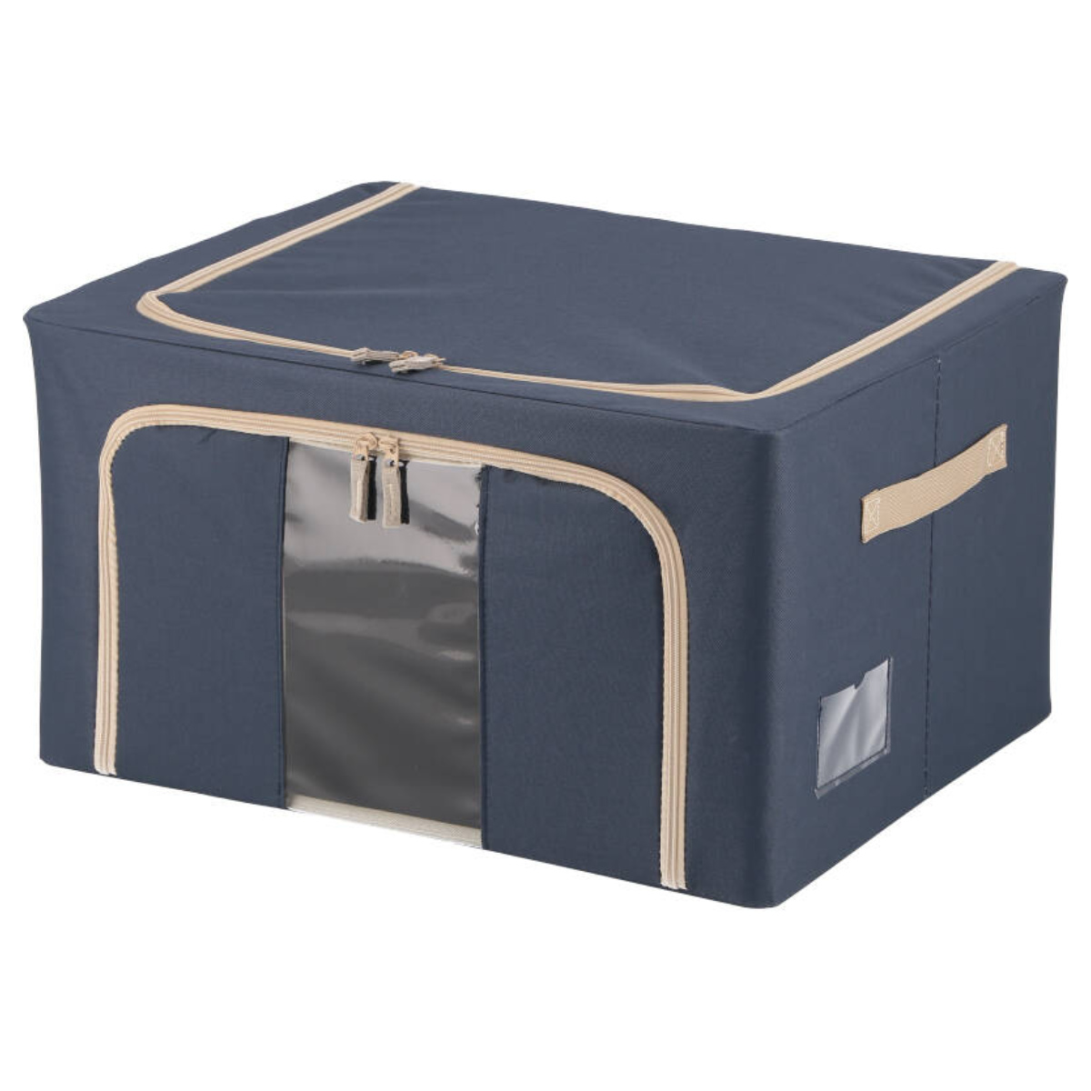 収納ボックス 55L 窓付き 積み重ね収納ボックス 同色3個セット 布 幅50×奥行40×高さ28cm ( 前開き 衣類収納 スタッキング 収納ケース 衣類 洋服 収納 クローゼット収納 大容量 押入れ収納 衣装ケース おしゃれ 収納袋 持ち手付き ) 【ブルー】 ブルー