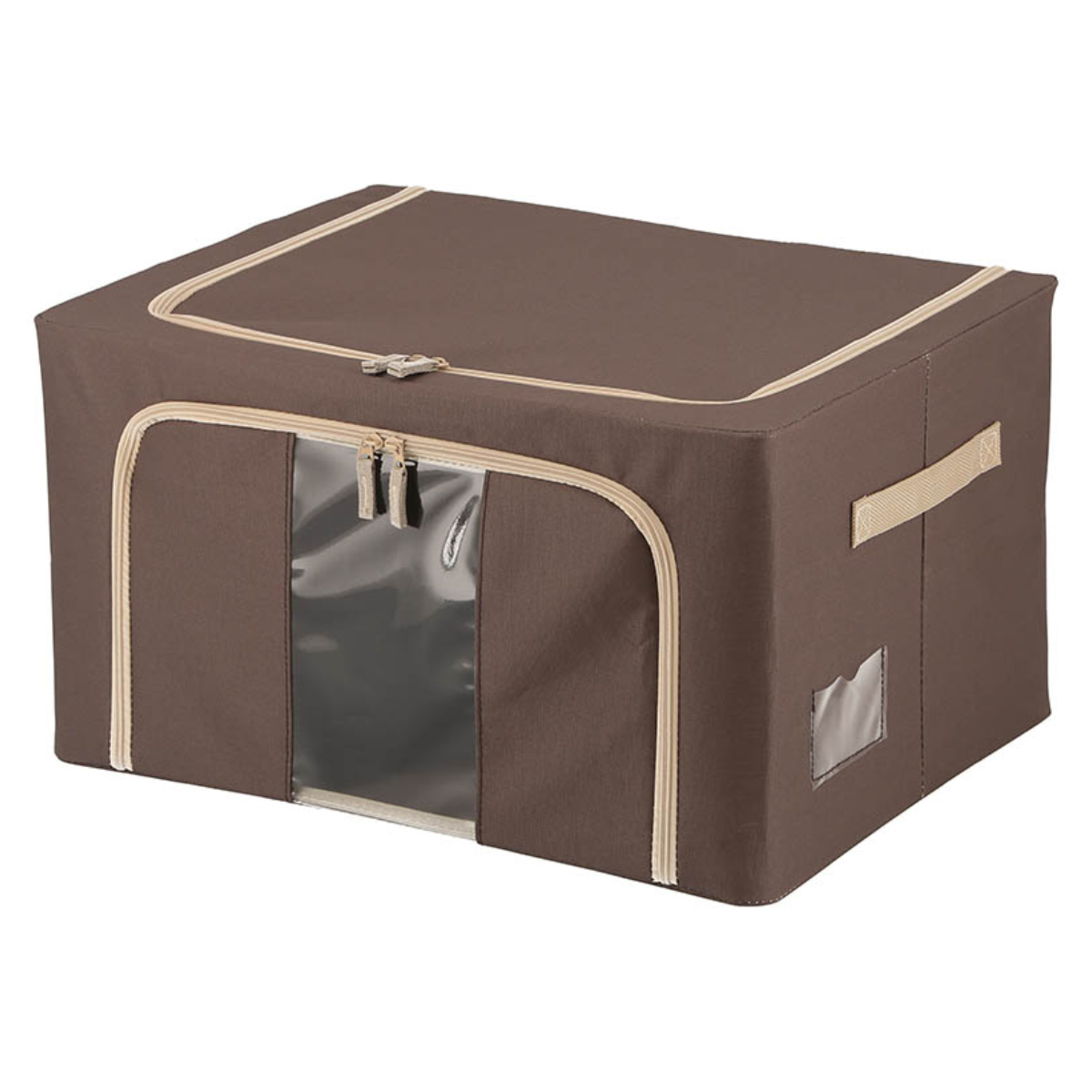 収納ボックス 55L 窓付き 積み重ね収納ボックス 布 幅50×奥行40×高さ28cm ( 前開き 衣類収納 スタッキング 収納ケース 衣類 洋服 収納 クローゼット収納 大容量 押入れ収納 衣装ケース おしゃれ 収納袋 持ち手付き ) 【ブラウン】 ブラウン