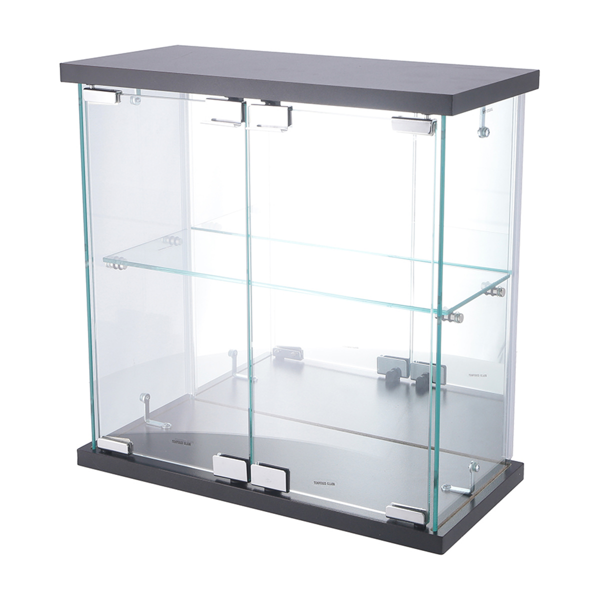 コレクションケース ガラス 幅42.5cm 背面ミラー ( 卓上 コレクション ラック 棚 ディスプレイ ガラス製 全面ガラス 棚上 収納 展示 フィギュアケース 見せる収納 ホワイト ブラック 白 黒 ) 【ブラック】 ブラック