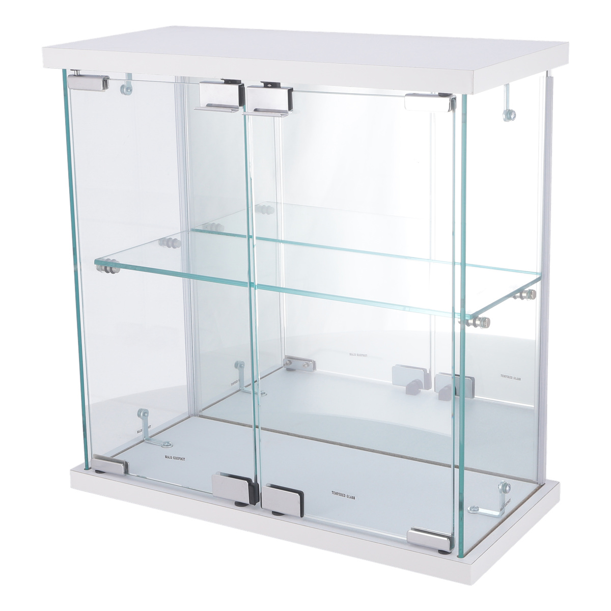 コレクションケース ガラス 幅42.5cm 背面ミラー ( 卓上 コレクション ラック 棚 ディスプレイ ガラス製 全面ガラス 棚上 収納 展示 フィギュアケース 見せる収納 ホワイト ブラック 白 黒 ) 【ホワイト】 ホワイト