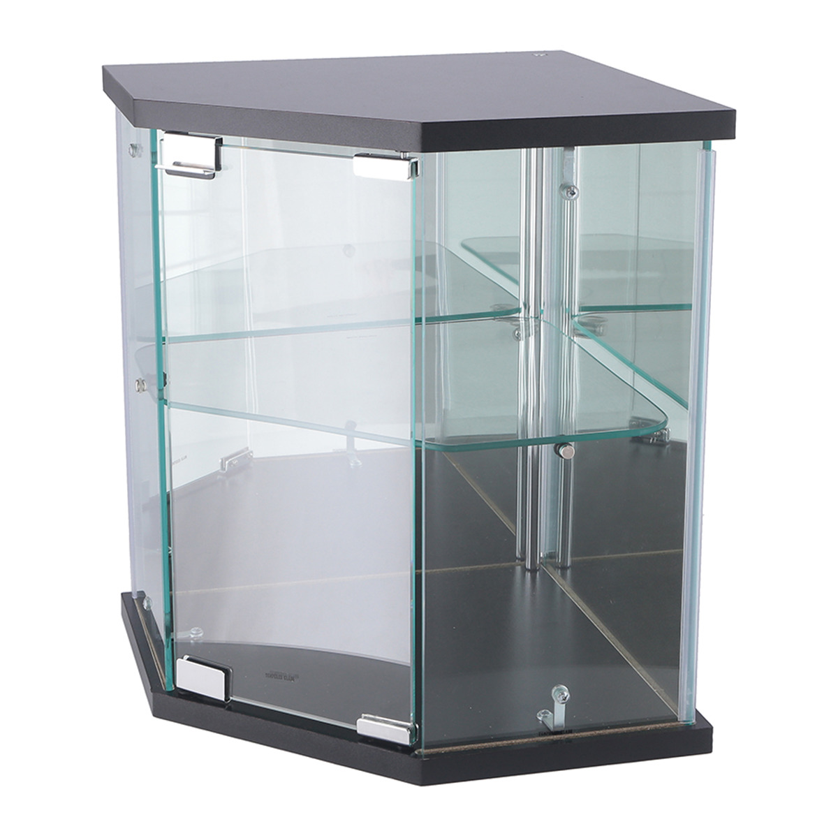 コレクションケース ガラス コーナー型 五角形 背面ミラー ( 卓上 コレクション ラック 棚 ディスプレイ ガラス製 全面ガラス 棚上 収納 展示 フィギュアケース 見せる収納 ホワイト ブラック 白 黒 ) 【ブラック】 ブラック