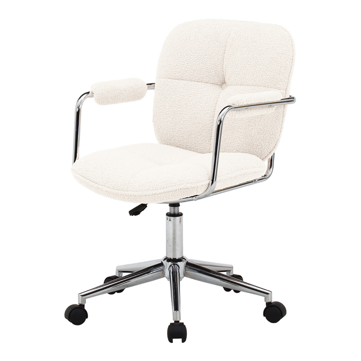 オフィスチェア 昇降式 座面高45~54cm ルル ( ワークチェア パソコンチェア 学習椅子 高さ調節 回転 ブークレ生地 もこもこ 在宅 仕事 勉強 座り心地 快適 勉強椅子 イス 椅子 オフィス キャスター付き ) 【ホワイト】 ホワイト