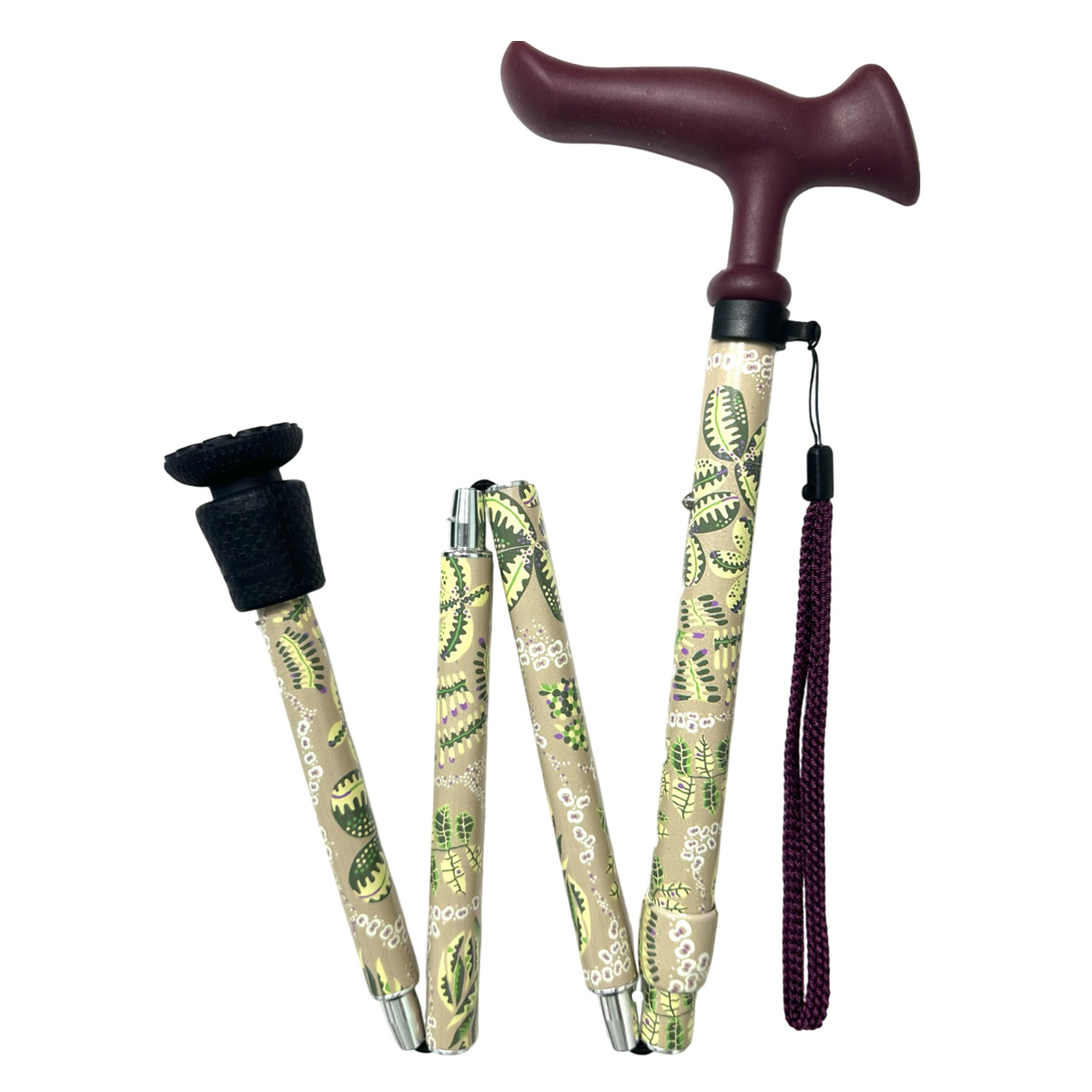 杖 折りたたみ 5段階調節 デザイナーズアートステッキ おしゃれ ( つえ ステッキ 軽量 女性 男性 コンパクト 伸縮 長さ調節 ストラップ付 歩行補助 SGマーク 折りたたみ杖 折り畳み 介護用 高齢者 介護用品 転倒防止 リハビリ ) 【KSA】 KSA