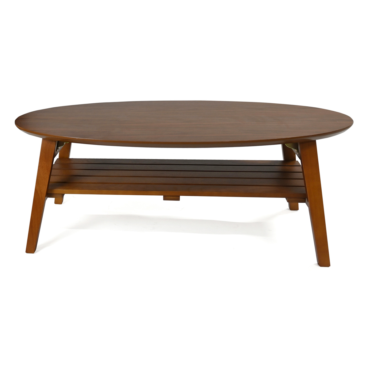 ローテーブル 幅90cm 楕円 棚付き 木製 オーバルテーブル ( テーブル リビングテーブル 折りたたみ 折れ脚 センターテーブル 収納付き 天然木 完成品 リビング ワンルーム コーヒーテーブル コンパクト 奥行45cm 木製テーブル )