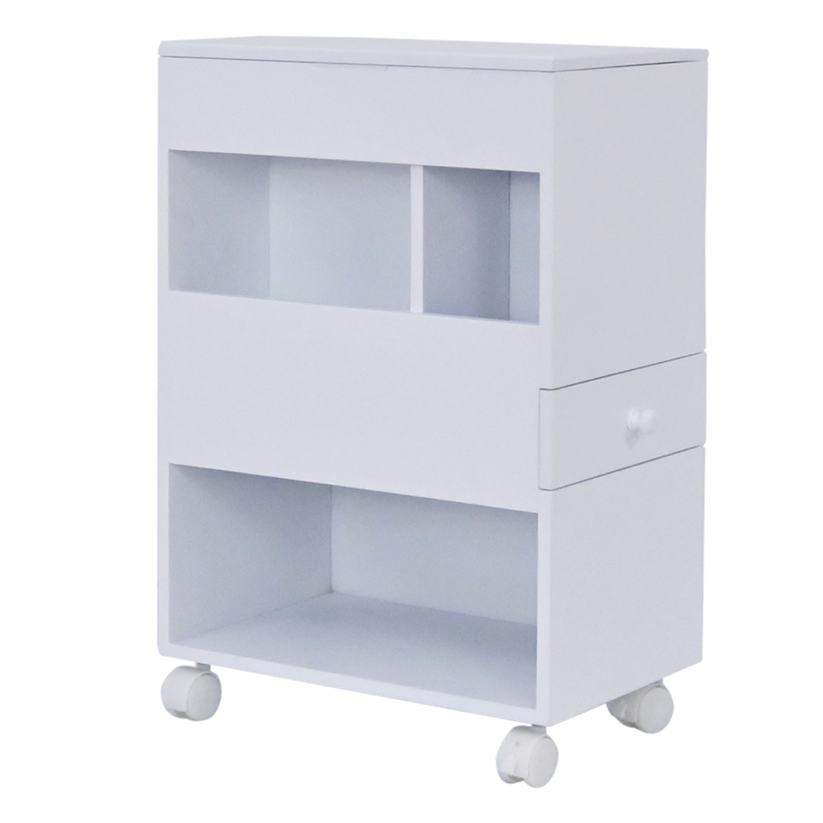 メイクワゴン スリムタイプ キャスター付き ドレッサー ( ワゴン 鏡 ミラー 棚 ラック コスメワゴン 省スペース ホワイト シンプル コスメ収納 コンパクト 引き出し )