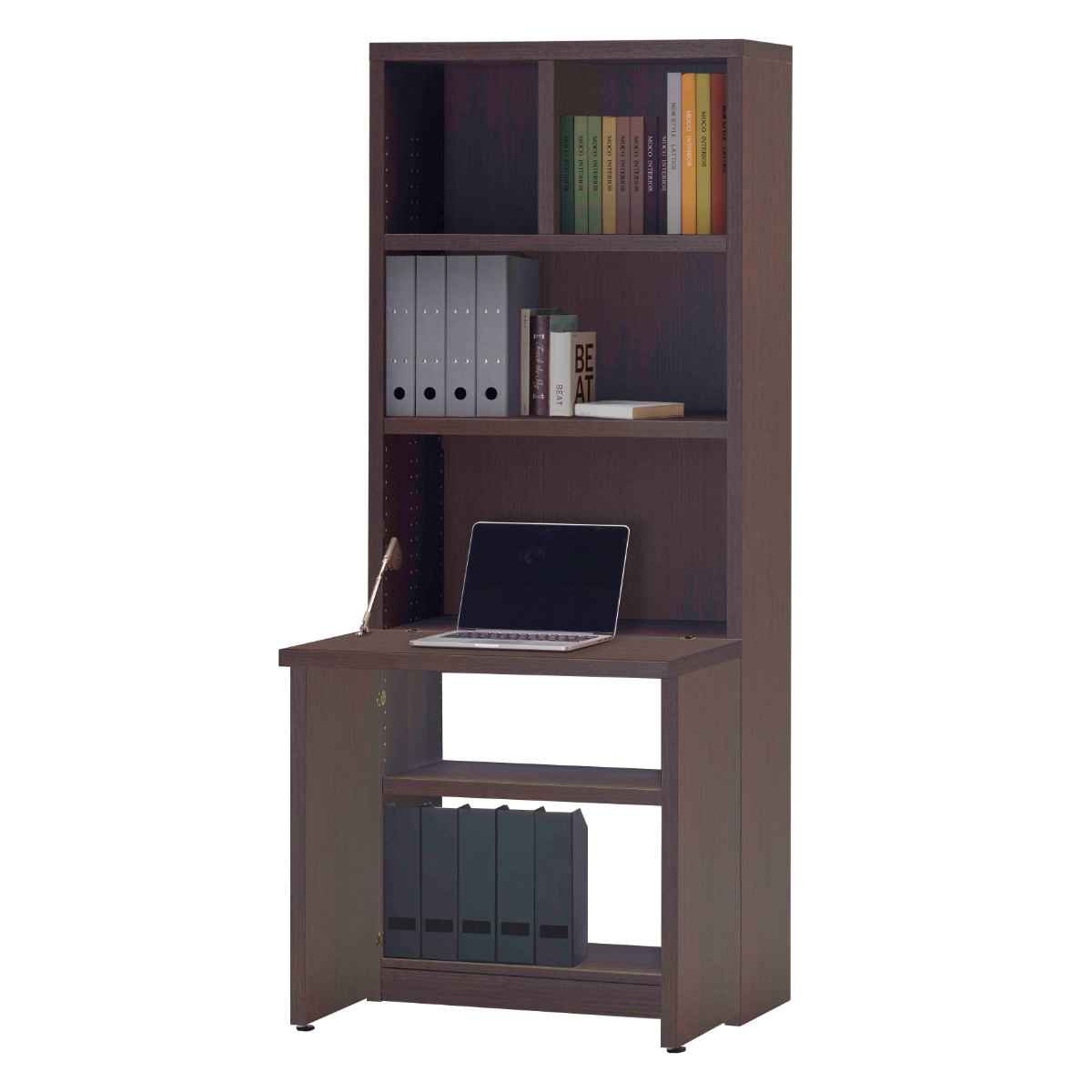 パソコンデスク 幅75cm 折りたたみ 棚付き ラックタイプ ライティングデスク 日本製 ( 作業台 机 デスク 本棚 ラック 棚 シェルフ 収納 一体型 リビング 書斎 ディスプレイラック 飾り棚 家具 壁面収納 シンプル ) 【レベッカオーク】 レベッカオーク