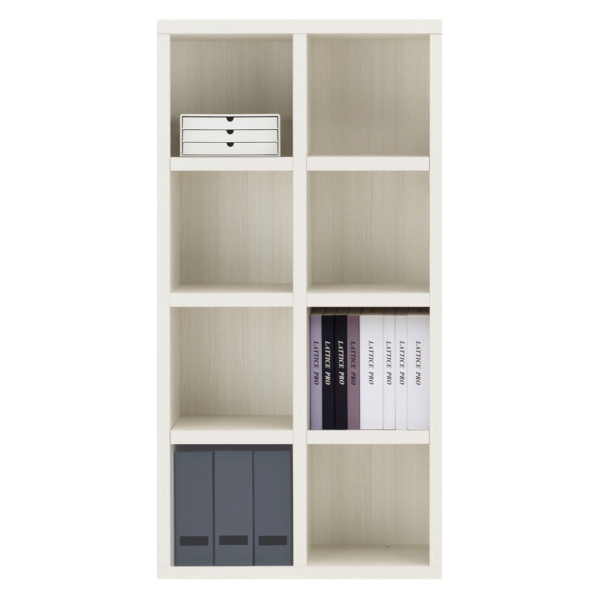 本棚 幅74.3cm 日本製 完成品 木目調 ラチス ミドルタイプ 2列 ( 棚 ラック 壁面収納 組み合わせ 4段2列 A4対応 低ホルムアルデヒド 可動棚 ナチュラルオーク ブラウン グレージュ ダークブラウン ホワイトウッド ) 【ホワイトウッド】 ホワイトウッド