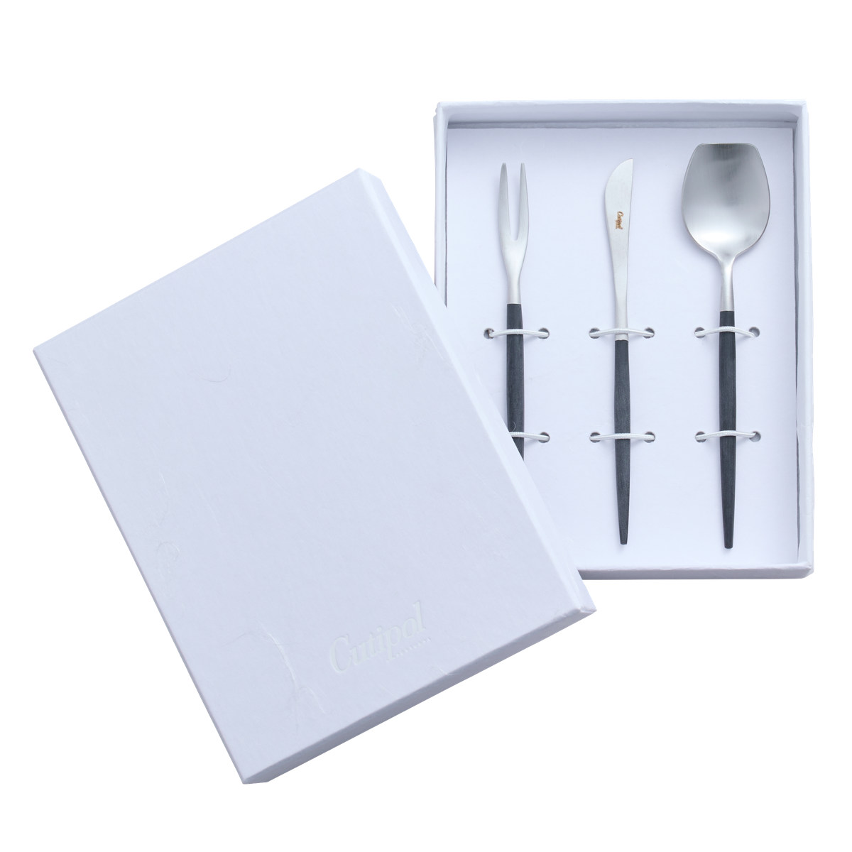 Cutipol クチポール GOA 和菓子セット KURO 箱入 ( スプーン フォーク 菓子切り ステンレス カトラリー 正規品 国内正規品 保証書付き おしゃれ かわいい )