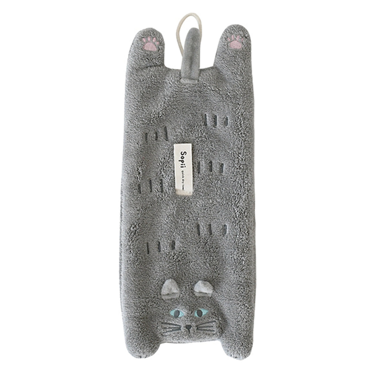 ハンドタオル ミニ クイックドライタオル キャット Sopii ( タオル マイクロファイバー 吸水 手拭きタオル デイリータオル ループ付き かわいい タオルハンカチ ミニタオル 手ふき 猫 ねこ 新生活 ギフト バス用品 ) 【グレー】 グレー