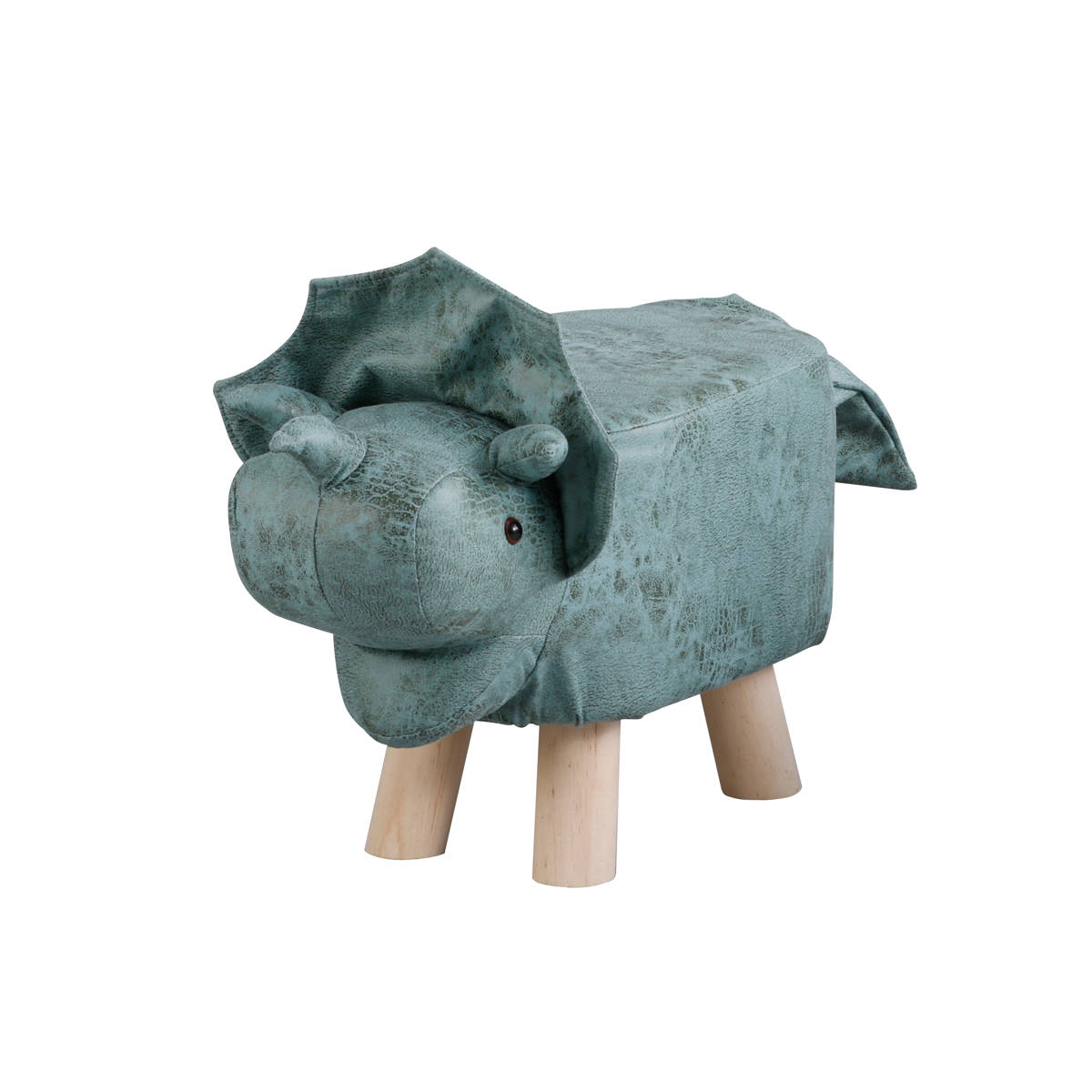 アニマルスツール 恐竜 座面高26.5cm ティーア・スツール・トリケラトプス ( 椅子 チェア ダイナソー ロー レザー調 木製脚 キッズ リビング 北欧 ナチュラル おしゃれ かわいい コンパクト クッション ) 【グリーン】 グリーン