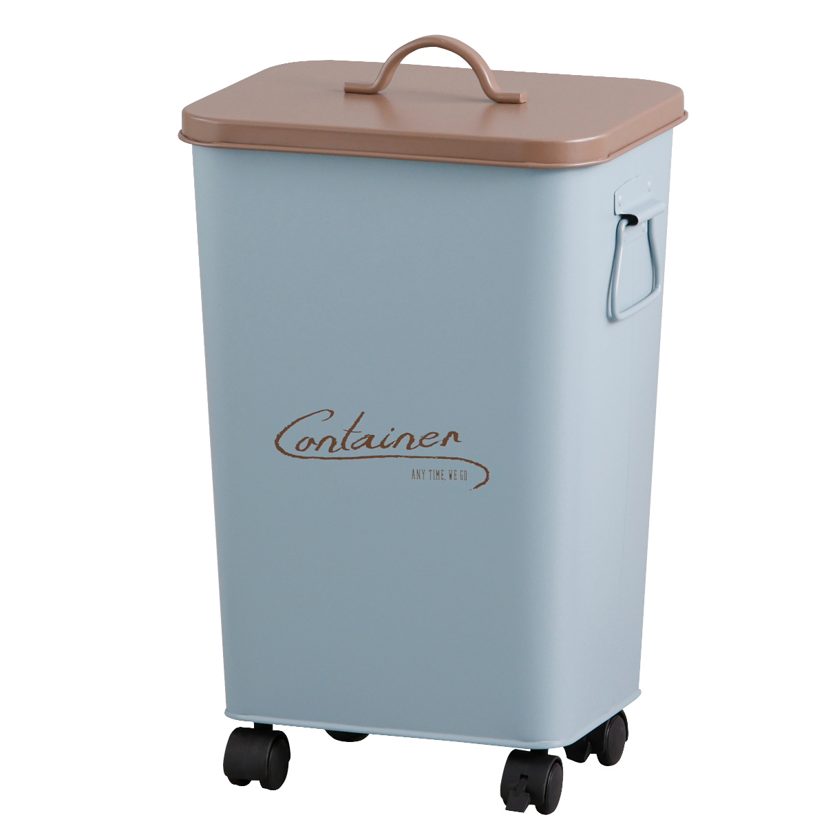 収納ボックス バルトゥ コンテナカート キャスター付き 13L 幅27×奥行21×高さ43cm ( 収納 収納ケース ふた付き カート コンテナボックス 小物入れ 缶 ゴミ箱 リビング キッチン ランドリーバスケット フタ付き 小物収納 おしゃれ ) 【ブルー】 ブルー