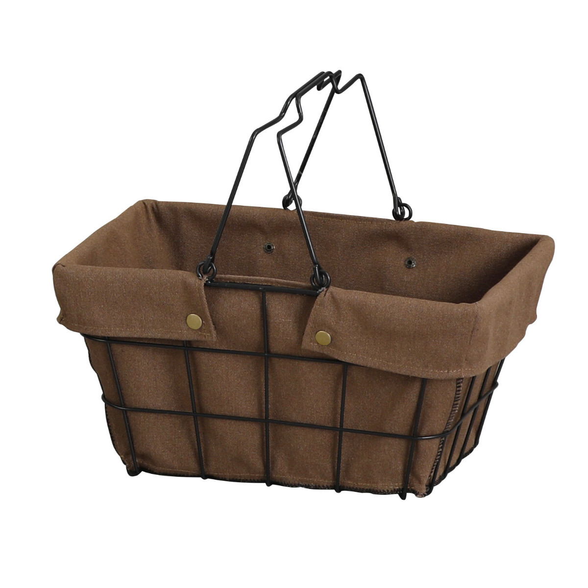 ワイヤーバスケット S 幅33.5×奥行25×高さ16.5cm ファブリック ( 収納バスケット 布付きバスケット 布 角型 バスケット 収納 持ち手付き 小物収納 ワイヤー 布付き 内布 スクエア型 四角 持ち運び おもちゃ入れ 北欧 おしゃれ ) 【ブラウン】 ブラウン
