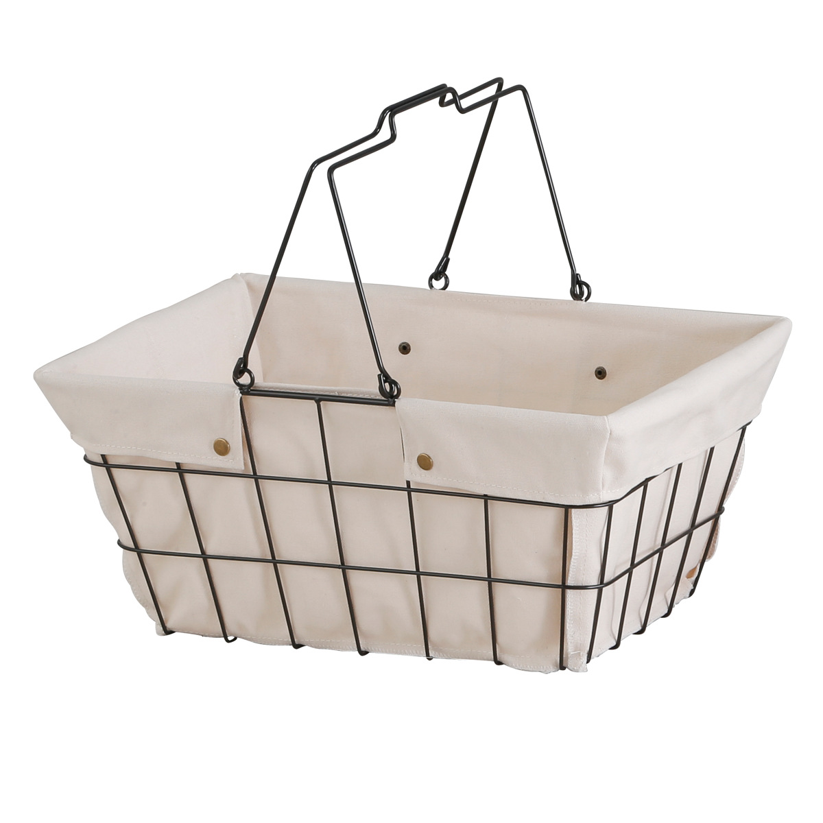 ワイヤーバスケット L 幅43×奥行30×高さ20cm ファブリック ( 収納バスケット 布付きバスケット 布 角型 バスケット 収納 持ち手付き 小物収納 ワイヤー 布付き 内布 スクエア型 四角 持ち運び おもちゃ入れ 北欧 おしゃれ ) 【アイボリー】 アイボリー