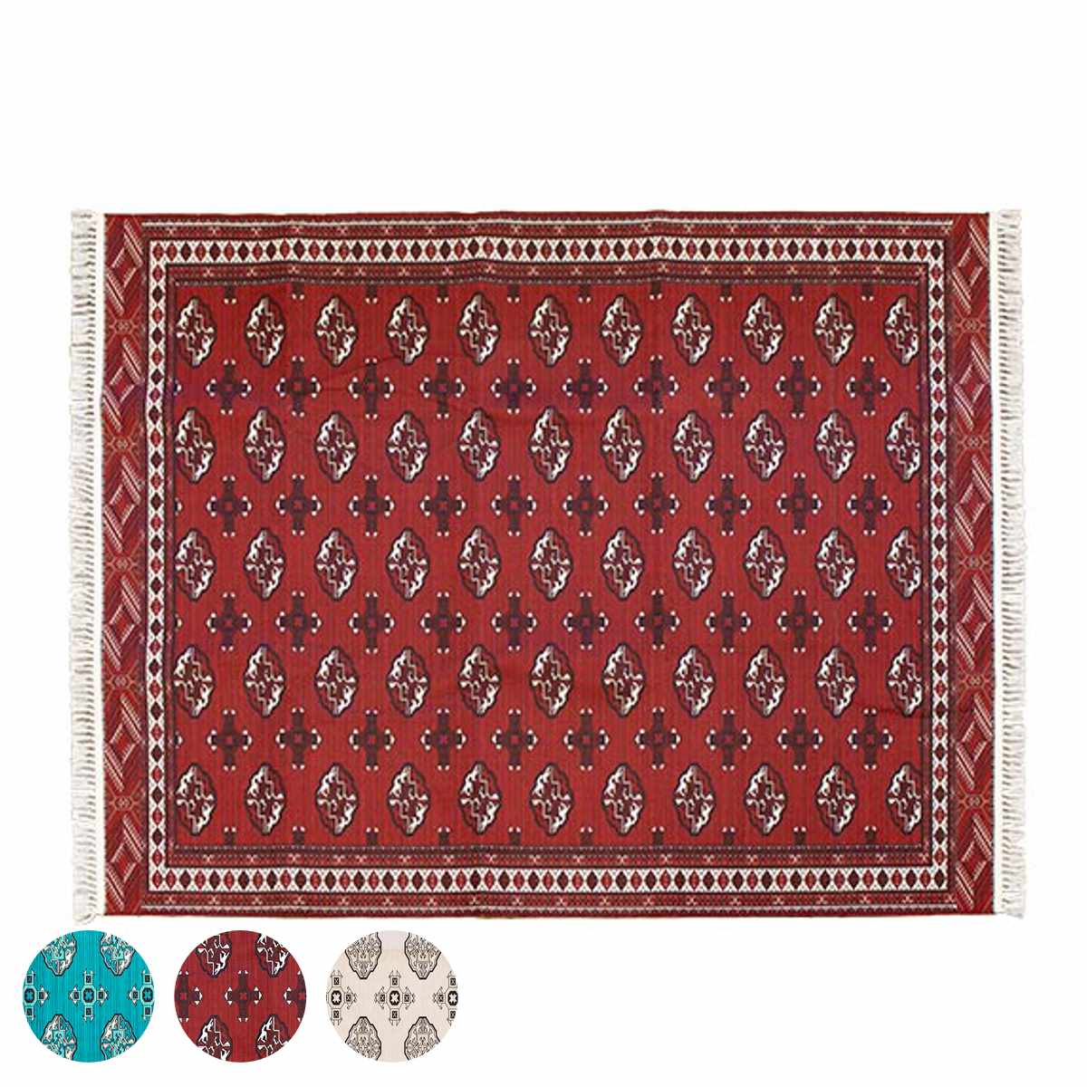 トルクメン風ラグ　190×240 赤 手織り絨毯風デザインラグ TURKMEN RUG〔トルクメンラグ