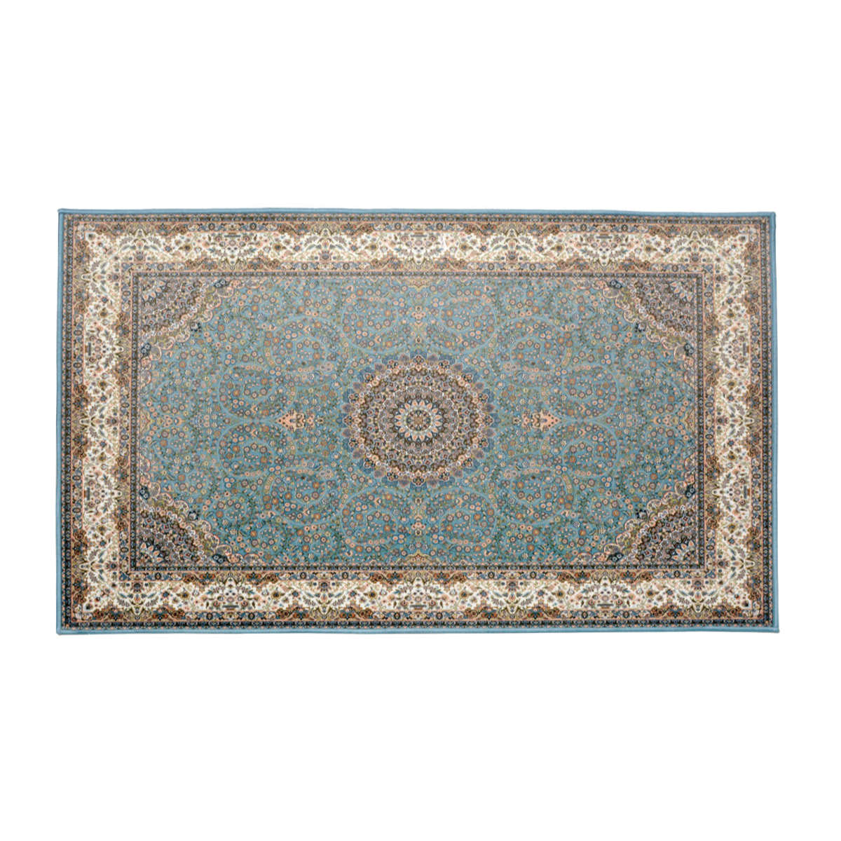 玄関マット 50×80 メダリオン柄 プリントマット 室内 ( マット ラグ 敷物 インテリア おしゃれ 薄手 軽量 滑り止め 手洗い 洗える 幅80cm キッチン リビング 寝室 洗面所 ランドリー 室内用マット 玄関 脱衣所 洗面 敷き物 ) 【ターコイズ】 ターコイズ