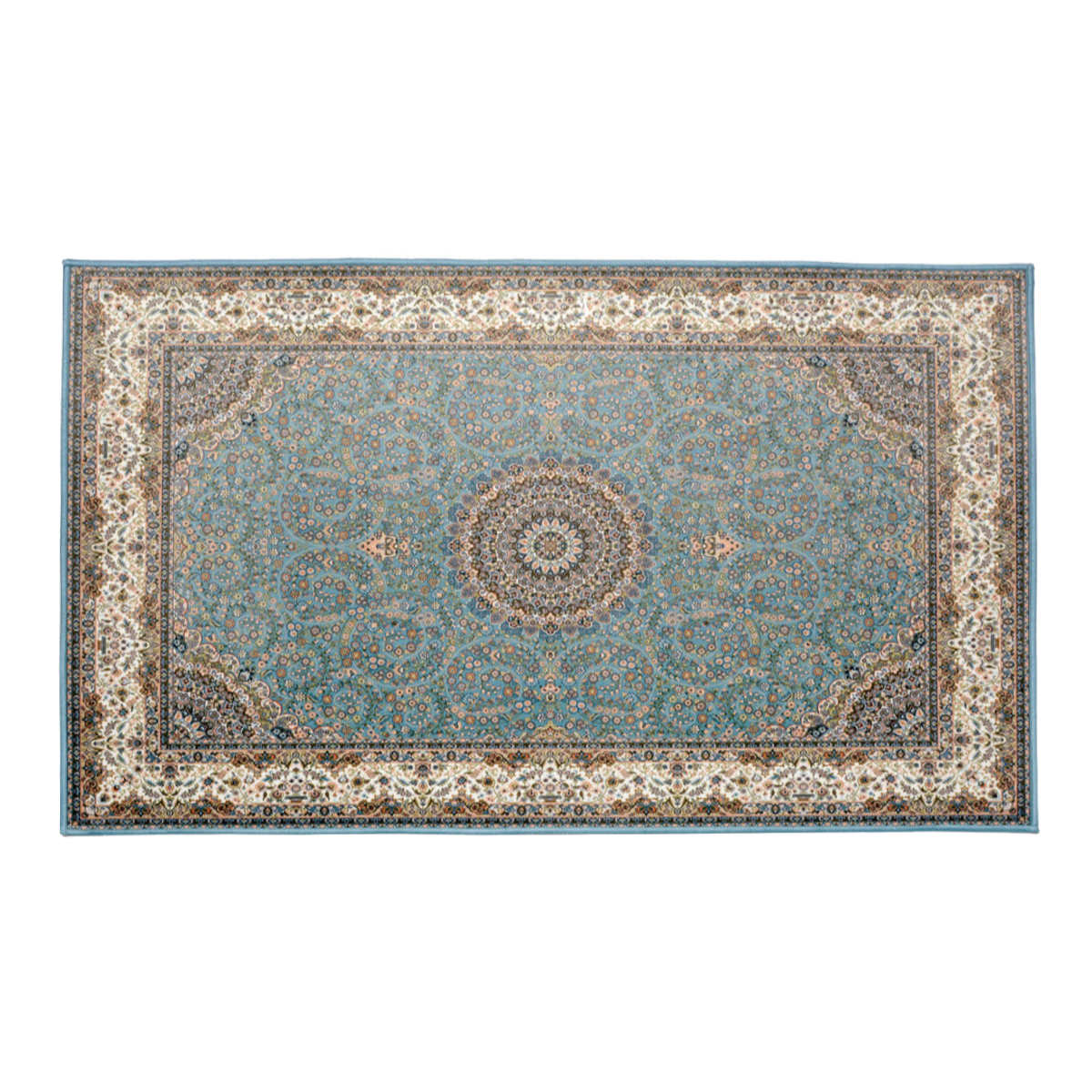 玄関マット 60×90 メダリオン柄 プリントマット 室内 ( マット ラグ 敷物 インテリア おしゃれ 薄手 軽量 滑り止め 手洗い 洗える 幅90cm キッチン リビング 寝室 洗面所 ランドリー 室内用マット 玄関 脱衣所 洗面 敷き物 ) 【ターコイズ】 ターコイズ