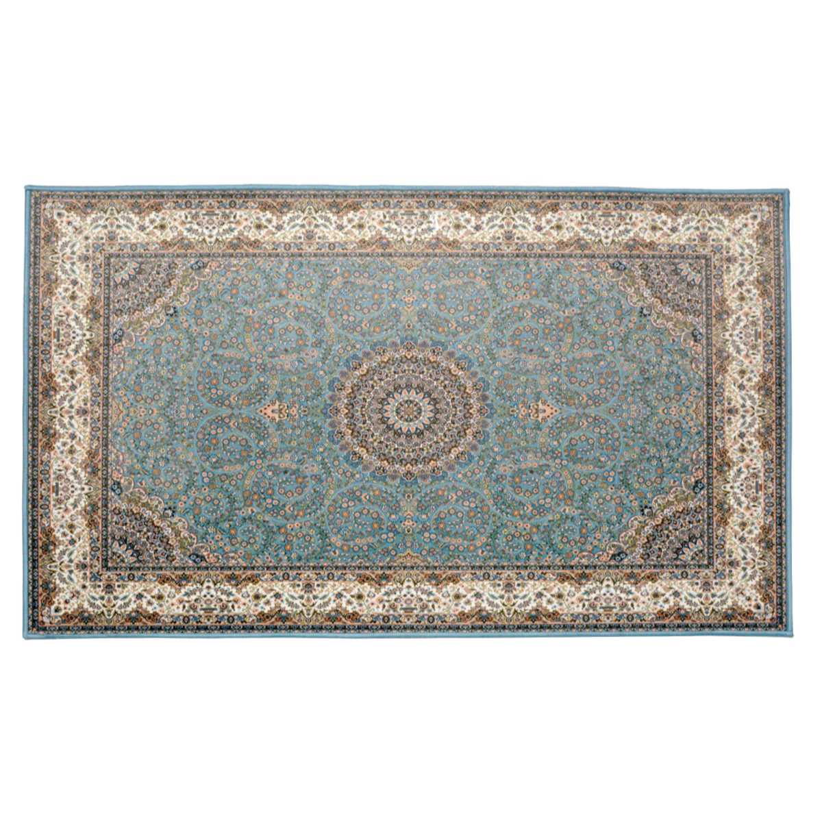 玄関マット 70×120 メダリオン柄 プリントマット 室内 ( マット ラグ 敷物 インテリア おしゃれ 薄手 軽量 滑り止め 手洗い 洗える 幅120cm 大きめ キッチン リビング 寝室 洗面所 ランドリー 室内用マット 玄関 脱衣所 ) 【ターコイズ】 ターコイズ